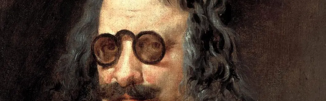 Rostro de Francisco de Quevedo con sus anteojos, en el retrato barroco copiado del original atribuido a Velázquez